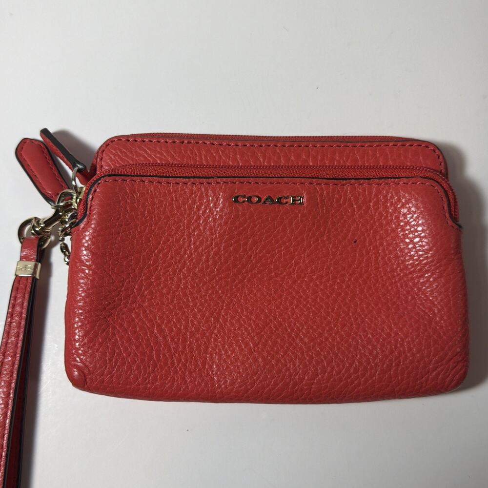 Coach Double Zip Wristlet Red Pebbled Leather Gold Hardware 6648